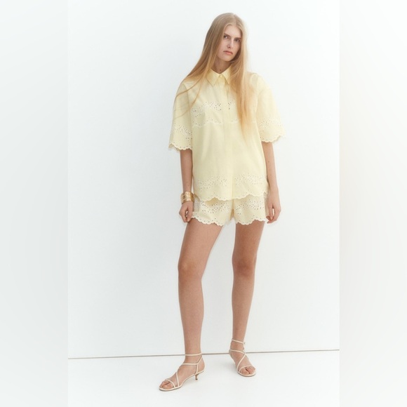 NWT H&M Eyelet-Embroidered Cotton Shirt & Shorts - Picture 4 of 11